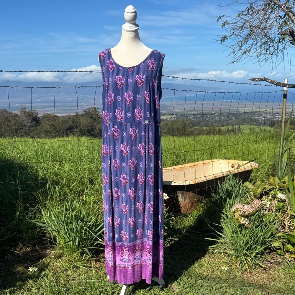 Vintage 90s Kayla G Hawaii Purple Sleeveless Maxi Dress Sundress